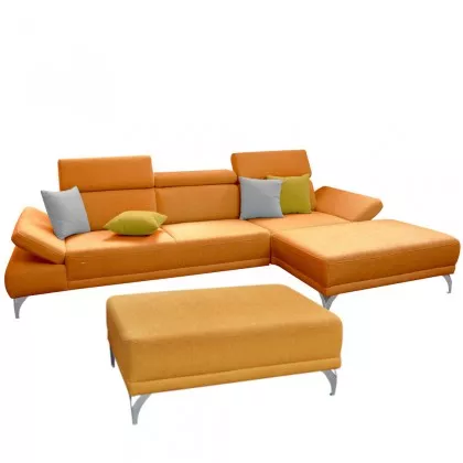 Rohová sedačka Soni s taburetkou pravý roh oranžová