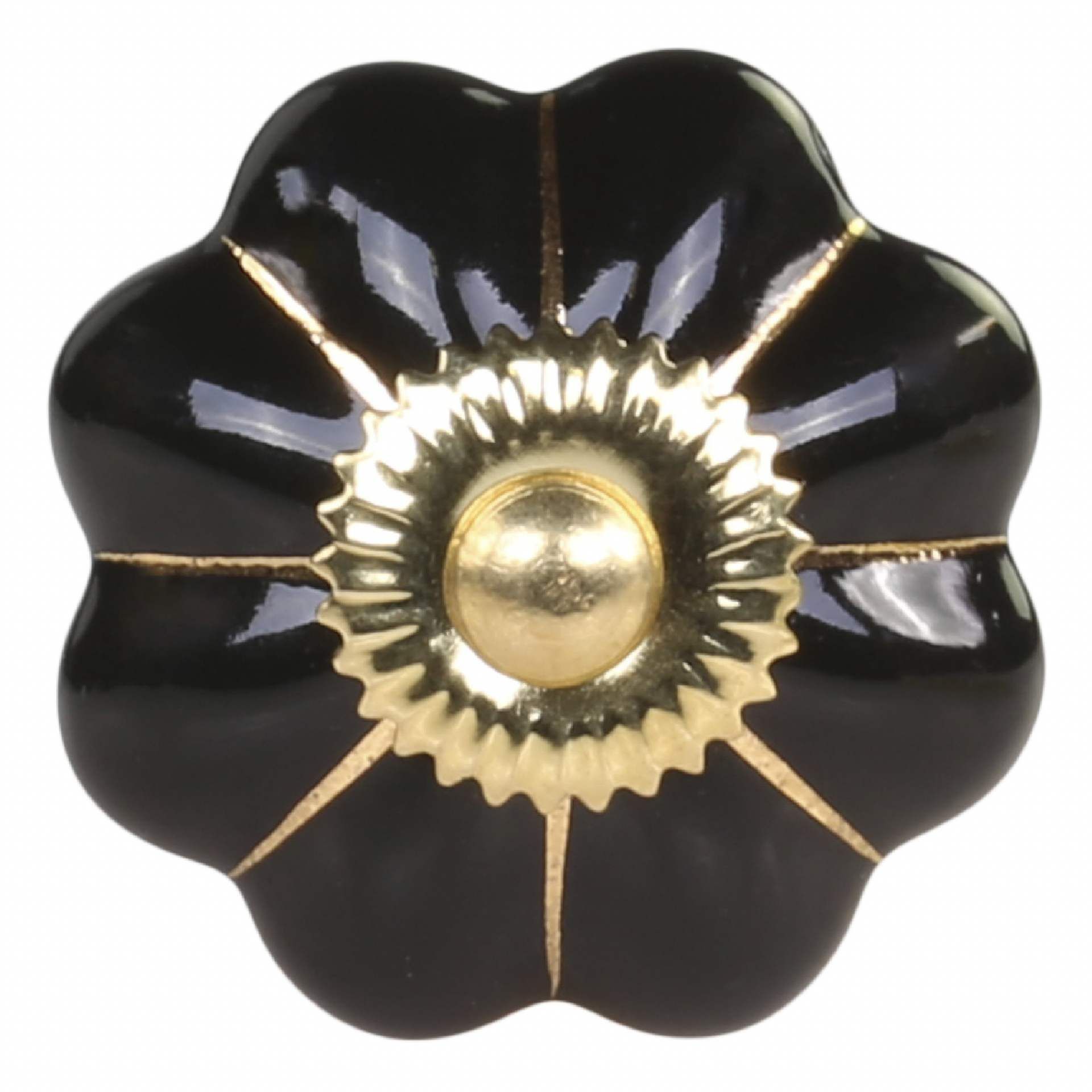 Chic Antique Porcelánová úchytka Black Brass Flower