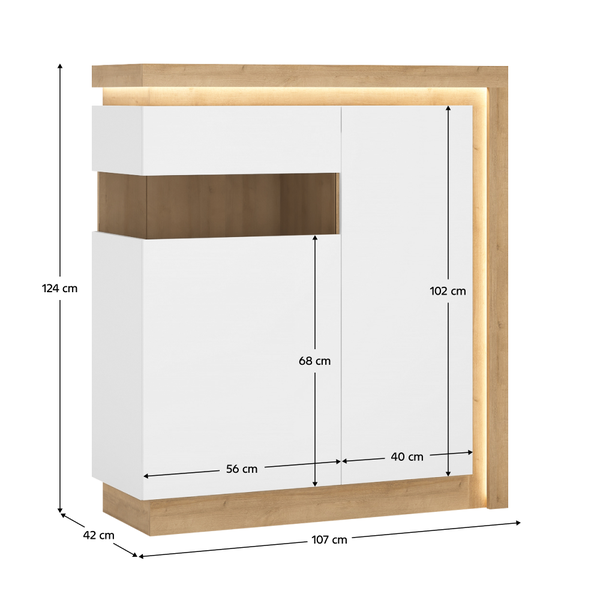 Komoda LYOV04L, dub riviera/biela s extra vysokým leskom, LEONARDO