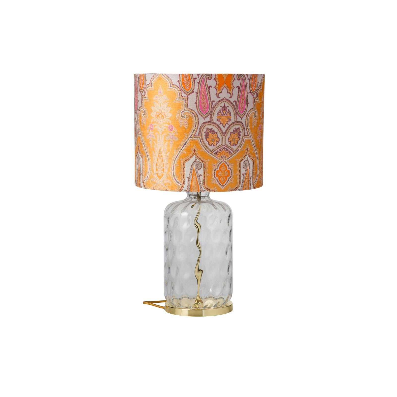 EBB & FLOW Pillar stolná lampa Brocade žltá/ružová, Obývacia izba / jedáleň, sklo, kov, polyester, E27, 25W, K: 64cm
