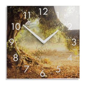 DomTextilu Dekoračné sklenené hodiny 30 cm s motívom stromu pri západe slnka 57311