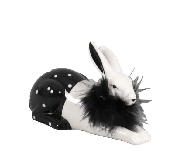 Dekoračný keramický zajačik Jonas - čierno biely