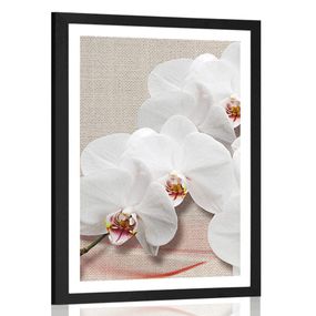 Plagát s paspartou biela orchidea na plátne - 40x60 black