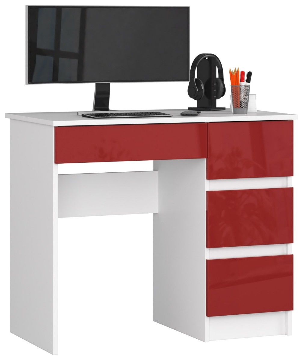 Písací stôl A-7 90 cm biely/červený pravý