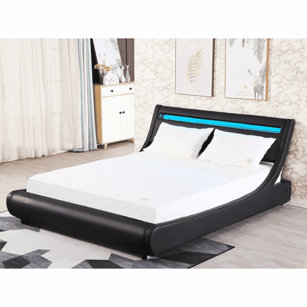 Manželská posteľ s RGB LED osvetlením, čierna, 160x200, FELINA
