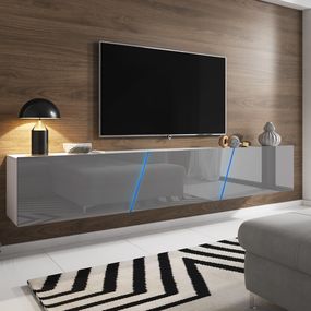TV stolík/skrinka Slant 240 (biela matná + sivý lesk) (s osvetlením)