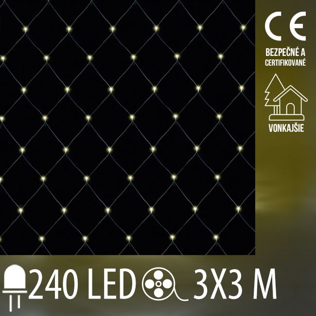 Vianočná led svetelná sieť vonkajšia - 240led - 3x3 m - teplá biela