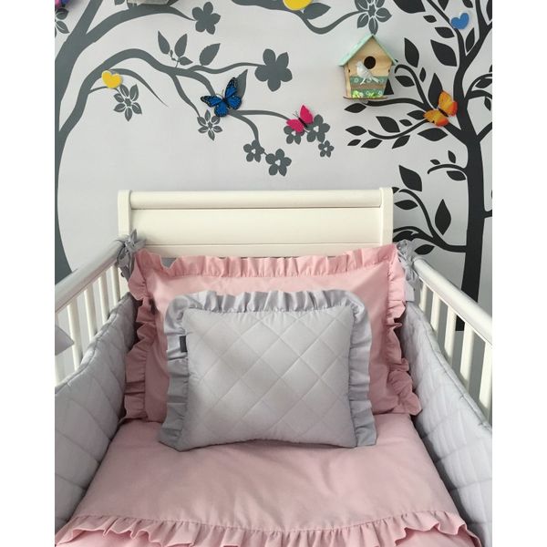 Bavlnená posteľná bielizeň s dvojitým volánikom púdrovo ružová