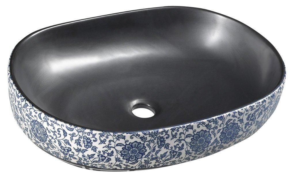 SAPHO - PRIORI keramické umývadlo na dosku 60x40 cm, čierná s modrým vzorom PI026