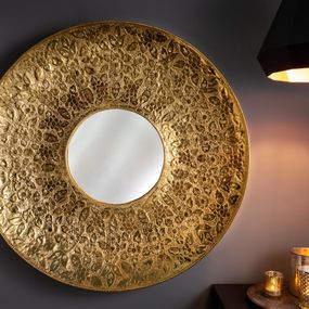 Estila Orientálne okrúhle zrkadlo Unique s kovovým ornamentálnym rámom zlatej farby 81cm