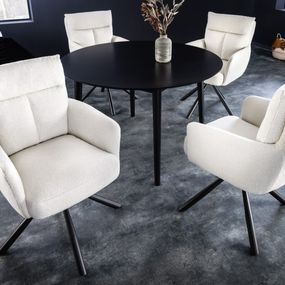 Estila Retro dizajnová otočná stolička Dover s bielym textilným čalúnením a s čiernymi nohami z kovu 92cm