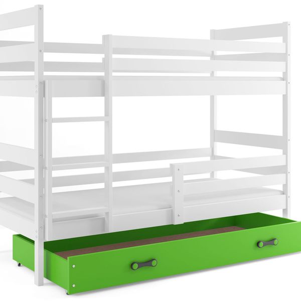 Poschodová posteľ ERIK 2 - 190x80cm - Biela - Zelená