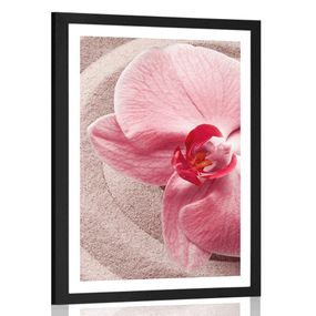 Plagát s paspartou morský piesok a ružová orchidea - 40x60 black