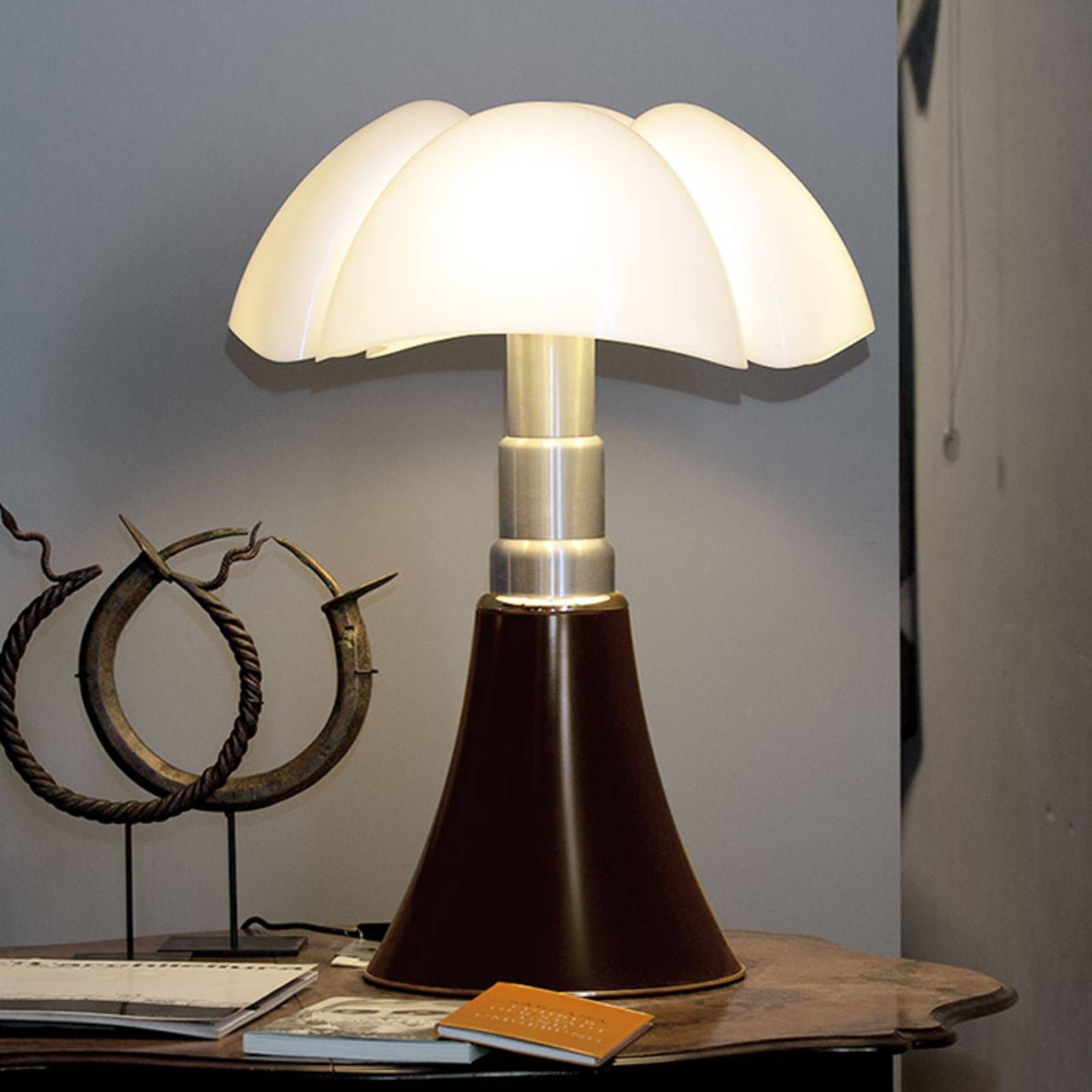 Martinelli Luce Pipistrello – stolná lampa, hnedá, Obývacia izba / jedáleň, kov, ušľachtilá oceľ, metakrylan, E14, 5.3W, K: 86cm