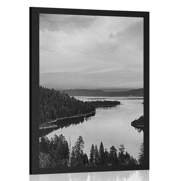 Plagát jazero pri západe slnka v čiernobielom prevedení - 20x30 white