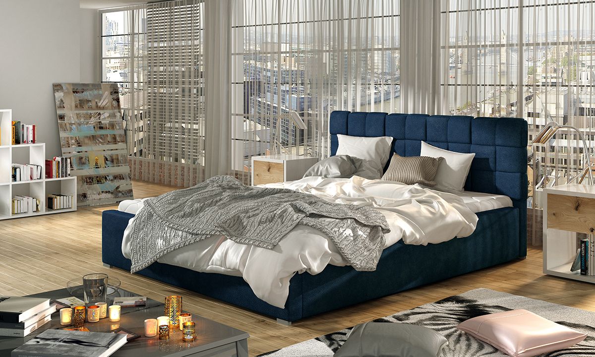 Čalúnená manželská posteľ s roštom Galimo 140 - tmavomodrá