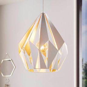 EGLO Závesná lampa Carlton, bielo-zlatá Ø 31cm, Obývacia izba / jedáleň, oceľ, E27, 60W