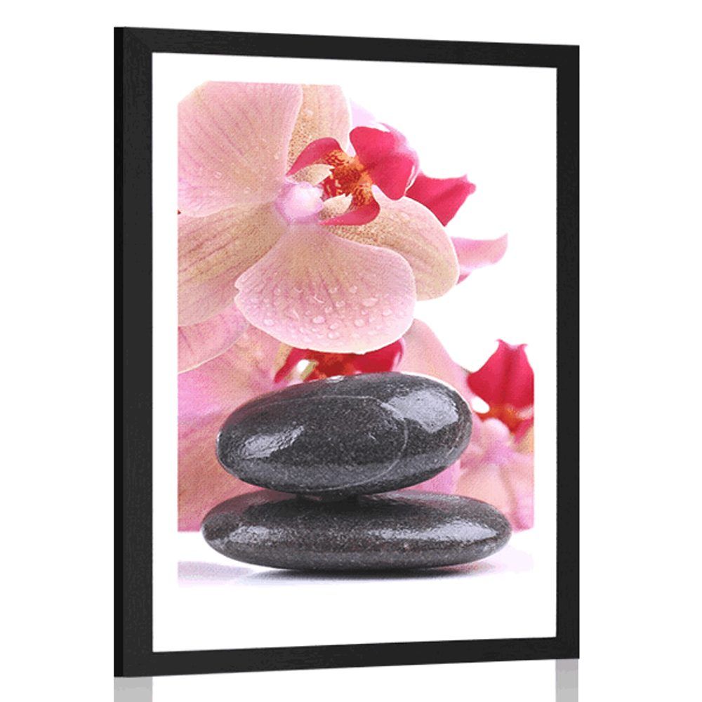 Plagát s paspartou SPA kamene a orchidea - 40x60 black