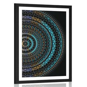 Plagát s paspartou Mandala so vzorom slnka - 30x45 black