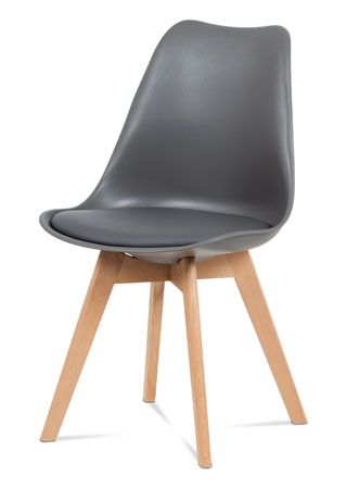 Autronic Jedálenská stolička, plast sivý / koženka sivá / masív buk CT-752 GREY