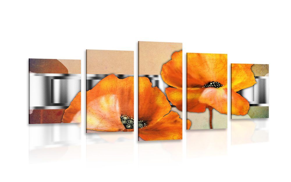 5-dielny obraz kvety v orientálnom štýle - 100x50