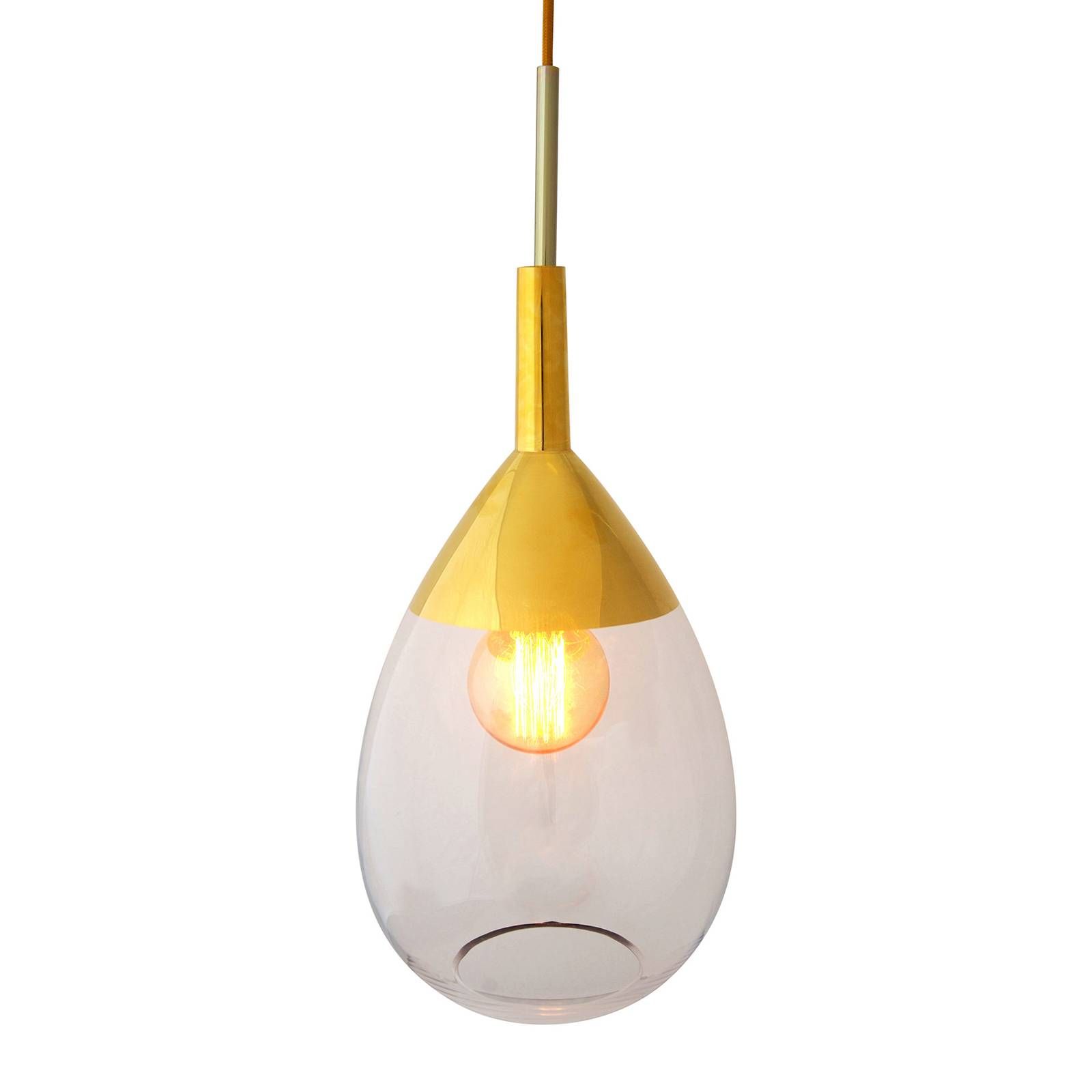 EBB & FLOW Lute M závesná lampa, zlatá číra, Obývacia izba / jedáleň, sklo, kov, textil, E27, 25W, K: 49cm