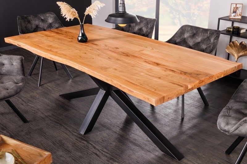 Estila Masívny industriálny jedálenský stôl Akante z akáciového dreva s čiernou kovovou podstavou hnedý obdĺžnikový 200cm