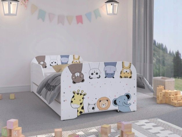DomTextilu Nádherná detská posteľ 160 x 80 cm so zvieratkami  Biela 46839