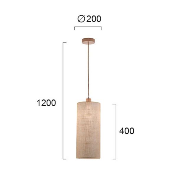 Viokef Závesná lampa Senso, pozdĺžne úzka, Ø 20 cm, Obývacia izba / jedáleň, látka, drevo, E27, 40W, K: 40cm