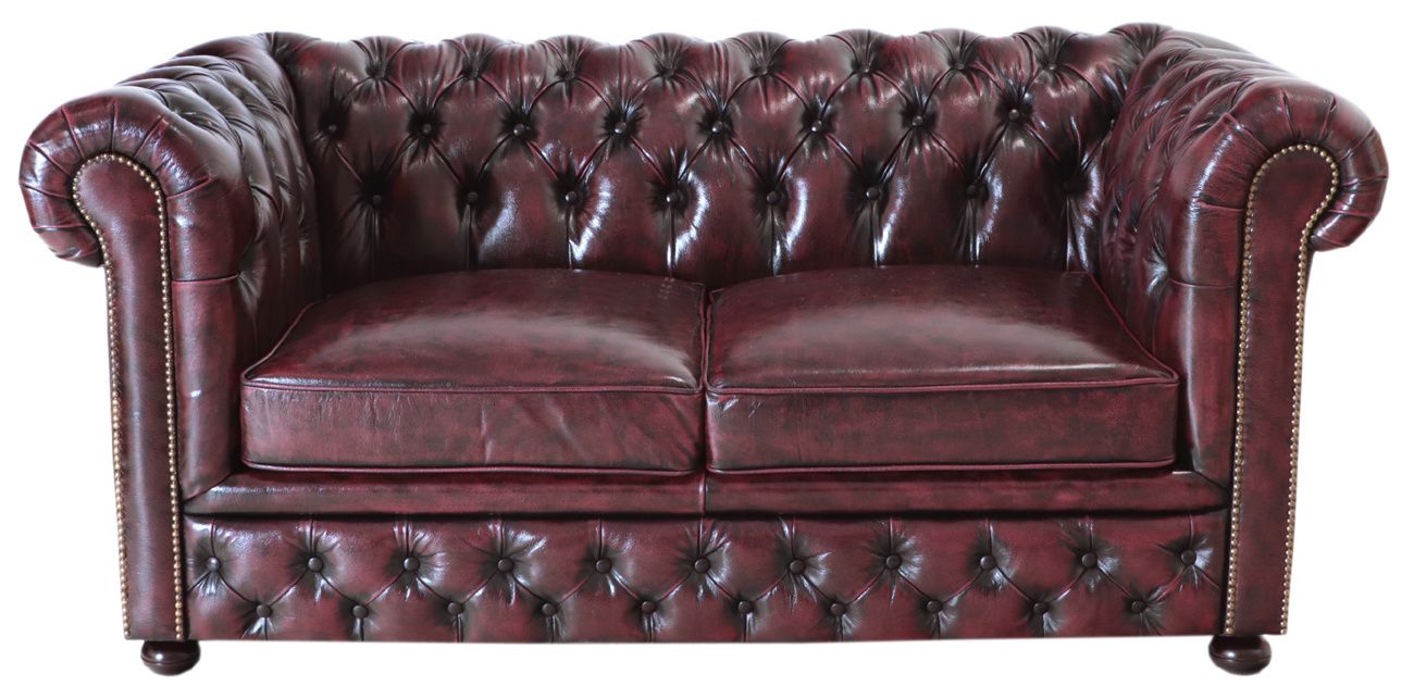 Pohovka dvojmiestna Chesterfield Greenfield z pravej hovädzej kože New Red - New Red