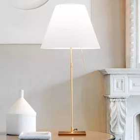 Luceplan Costanza stolná lampa D13 mosadz/biela, Obývacia izba / jedáleň, hliník, polykarbonát, E27, 140W, K: 110cm