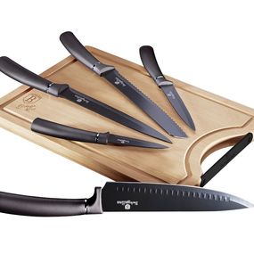 BERLINGERHAUS Sada nožů s nepřilnavým povrchem + prkénko 6 ks Carbon PRO Line BH-2567
