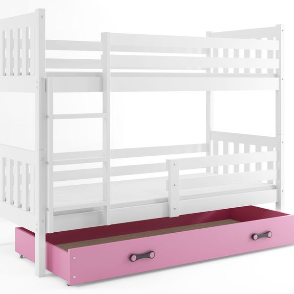 Poschodová posteľ CARINO - 190x80cm - Biela - Ružová
