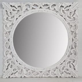 Estila Biele dizajnové nástenné zrkadlo Henrietta s ručne vyrezávaným dreveným rámom 130cm