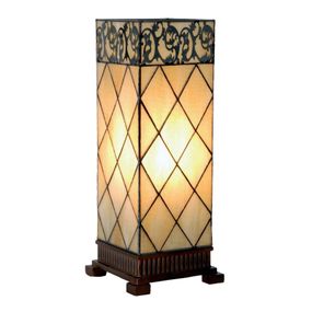 Clayre&Eef Stolná lampa Diamond v štýle Tiffany 45 cm, Obývacia izba / jedáleň, sklo, kov, E27, 40W, P: 18 cm, L: 18 cm, K: 45cm