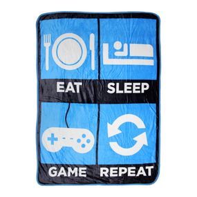 Modrá plážová deka Big Mouth Inc. Eat Sleep Game Repeat, 114 x 152 cm