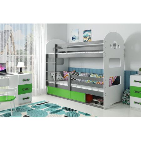 Detská poschodová posteľ DOMINIK s úložným priestorom 80x190 cm - grafit Zelená