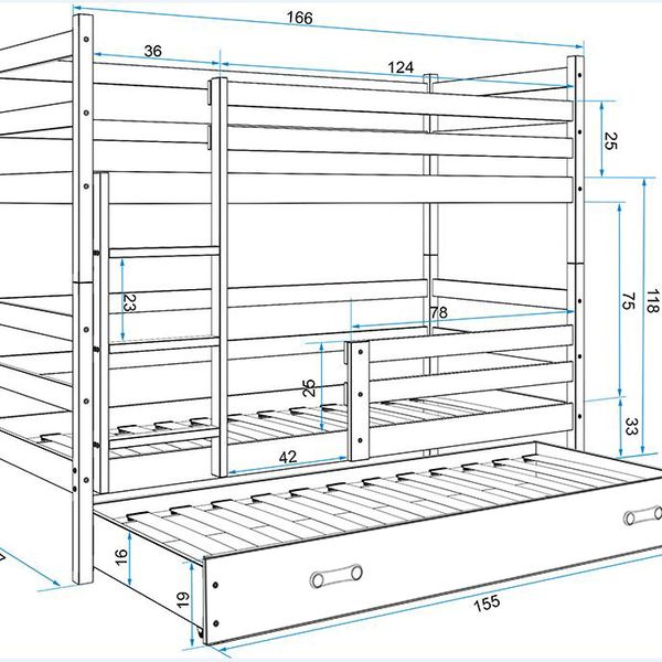 Poschodová posteľ s prístelkou ERIK 3 - 160x80cm - Biela - Biela