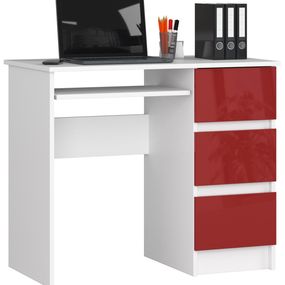 Písací stôl A-6 90 cm biely/červený pravý