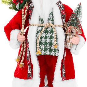 Dekorácia MagicHome Vianoce, Santa s taškou s darčekmi a stromčekom, keramika, 46 cm