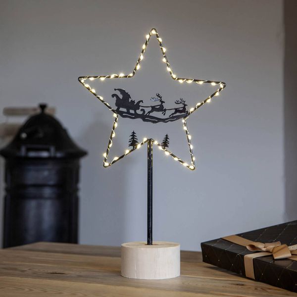STAR TRADING Dekoračná LED lampa Glimta, hviezda, drevo, hliník, plast, 0.06W, L: 24 cm, K: 40cm
