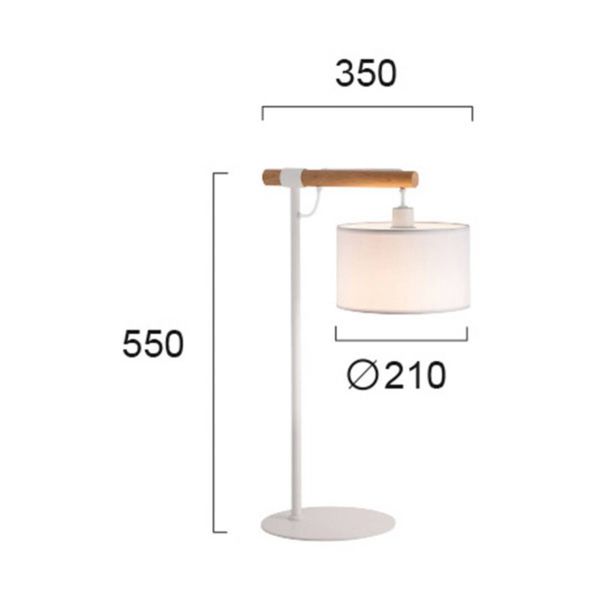 Viokef Stolná lampa Romeo s textilným tienidlom, biela, Obývacia izba / jedáleň, látka, plast, drevo, oceľ, E14, 40W, K: 55cm