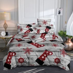 DomTextilu Nádherné sivé vianočné posteľné obliečky s motívom mikulášskych čiapiek 2 časti: 1ks 140 cmx200 + 1ks 70 cmx80 Sivá 180x220 cm 47804-220485