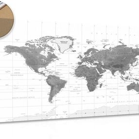 Obraz na korku nádherná mapa sveta v čiernobielom prevedení