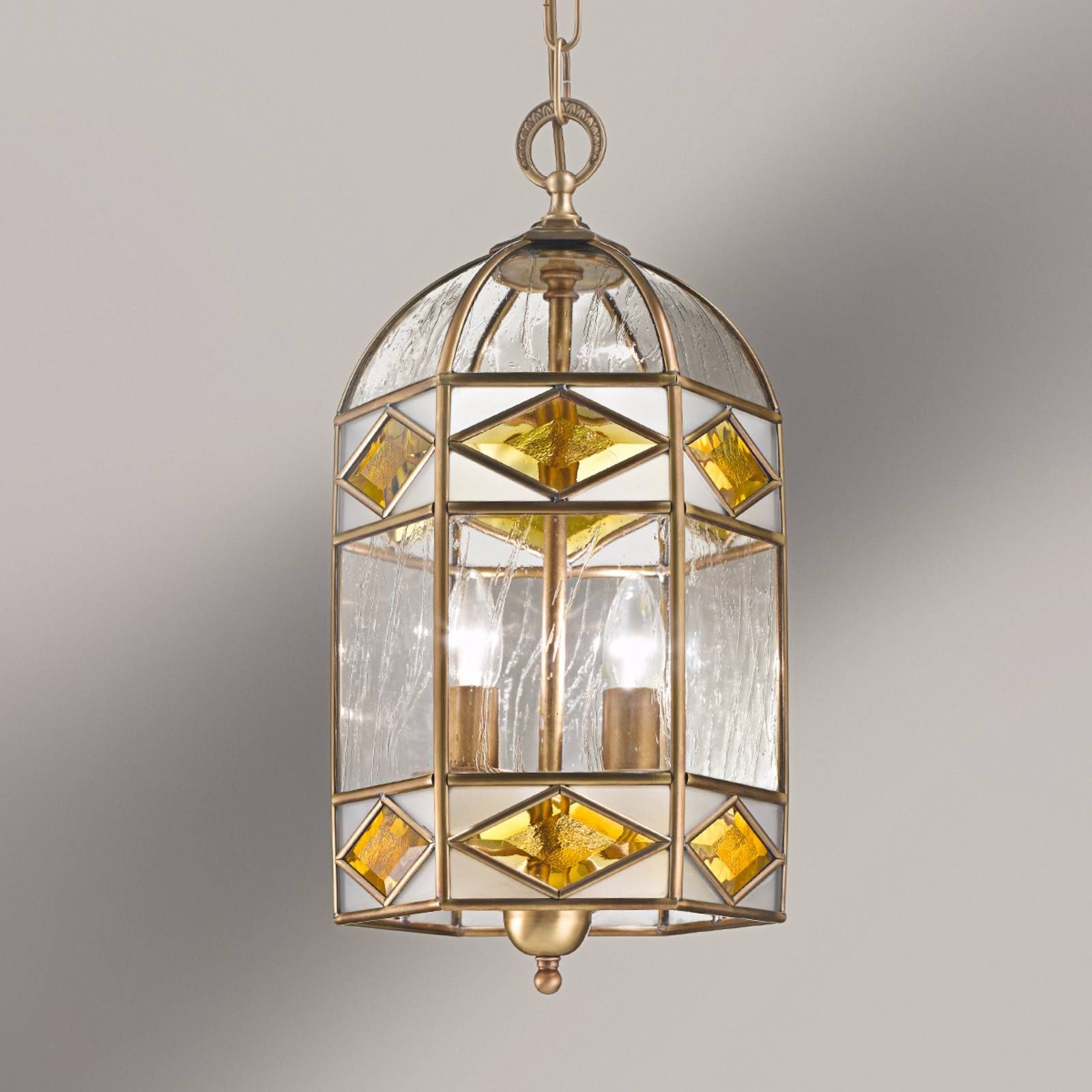 Cremasco Emilia – závesná lampa s katedrálnym sklom, Obývacia izba / jedáleň, kov, sklo, E14, 60W, K: 50cm