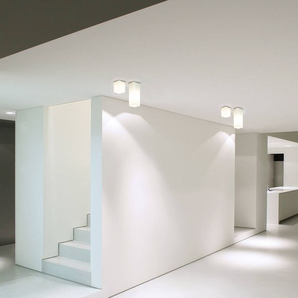 Top Light Hranaté stropné svietidlo QUADRO z bieleho skla, Obývacia izba / jedáleň, sklo, E27, 100W, P: 6.5 cm, L: 6.5 cm, K: 18cm