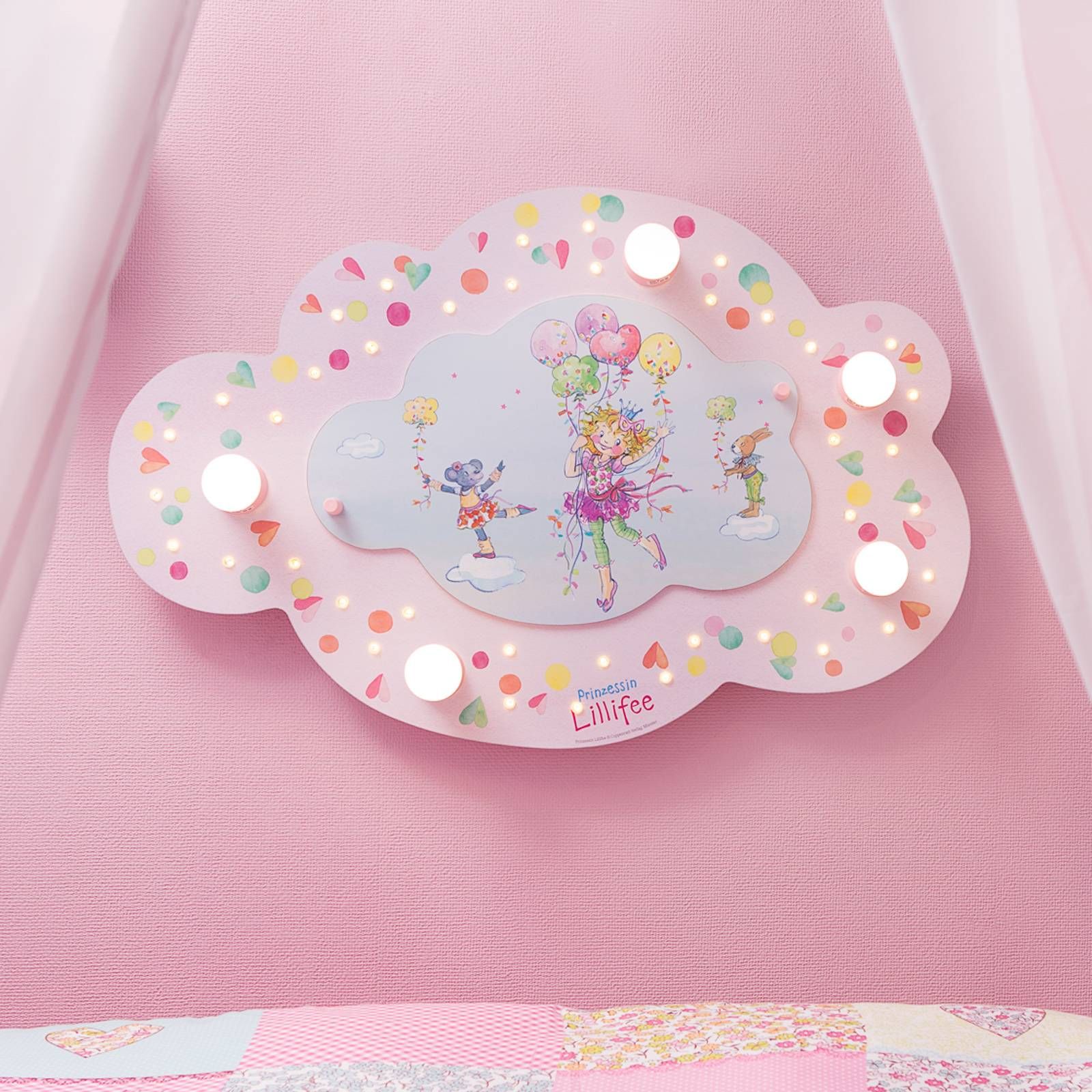 Elobra Stropné svietidlo Princezná Lillifee oblak LED, Detská izba, drevo, E14, 40W, P: 75 cm, L: 50 cm, K: 8cm