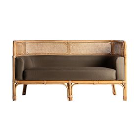 Estila Luxusná ratanová sedačka Aldea do obývačky v naturálnom odtieni s hnedým ťavým textilným poťahom 140cm