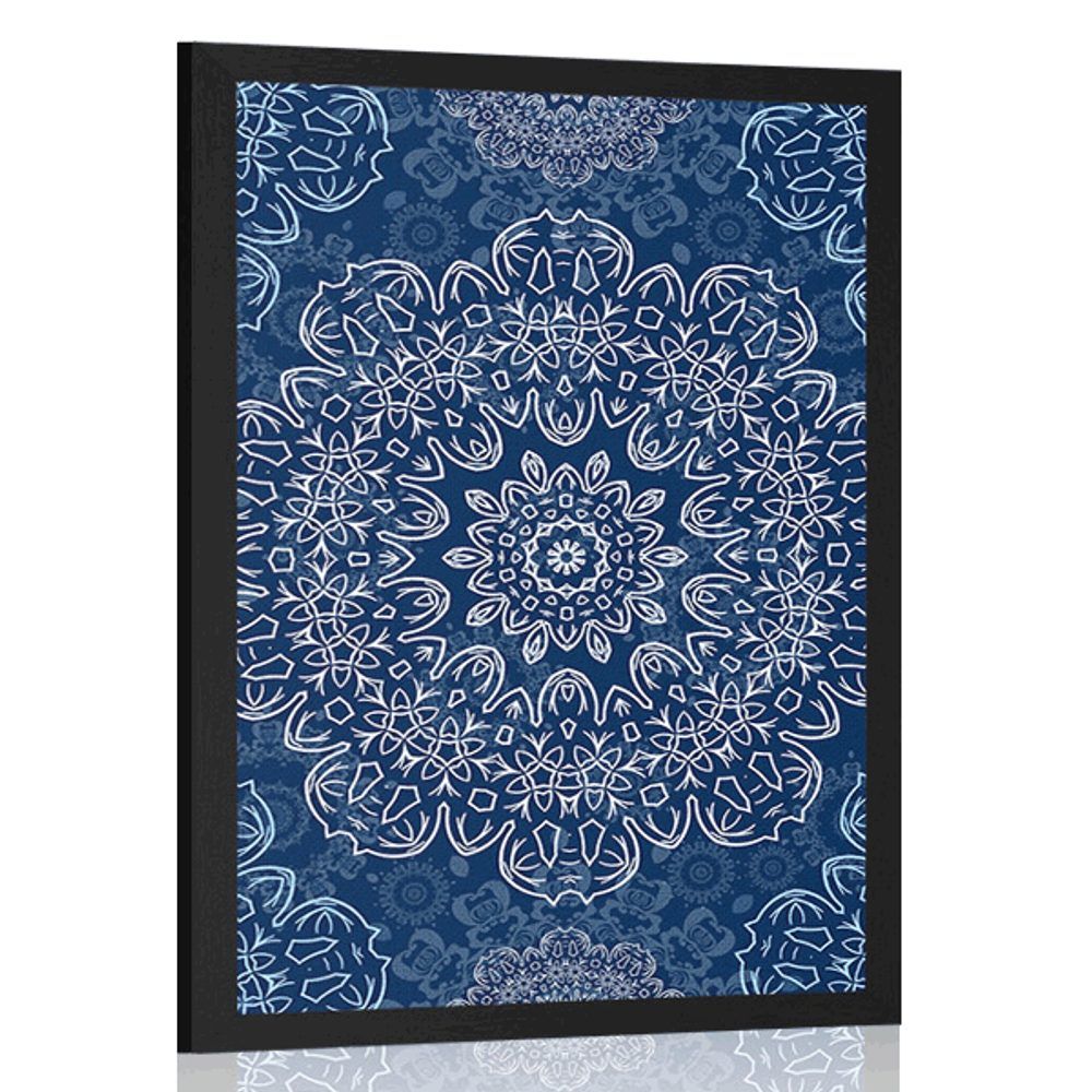 Plagát modrá Mandala s abstraktným vzorom - 60x90 black