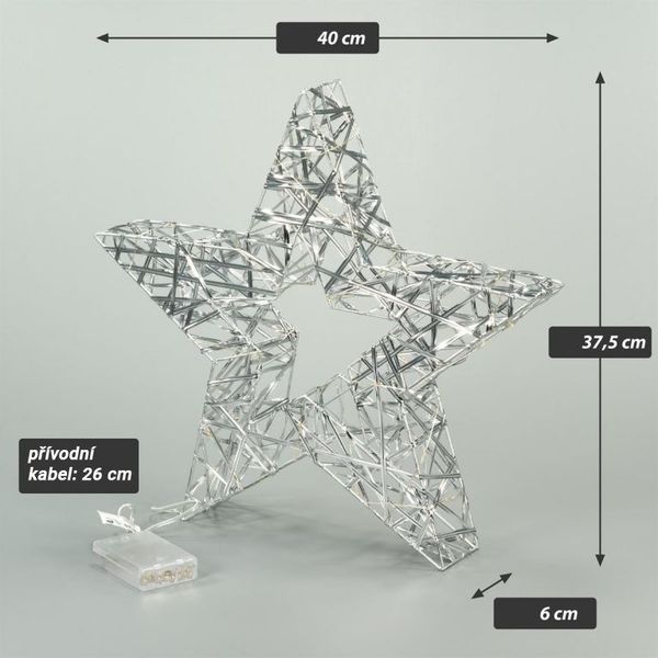 Vianočná hviezda s časovačom- teple biela, 30 LED, 40 cm